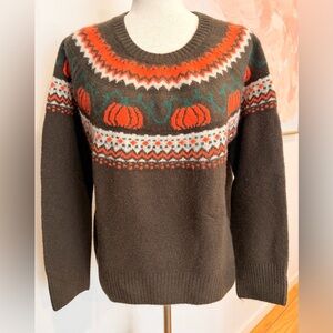 Vince Camuto Women’s Dark Brown Sweater with Pumpkin Accents - Medium